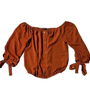 PAPERMOON Rust Color Tie Sleeve Off-Shoulder Blouse